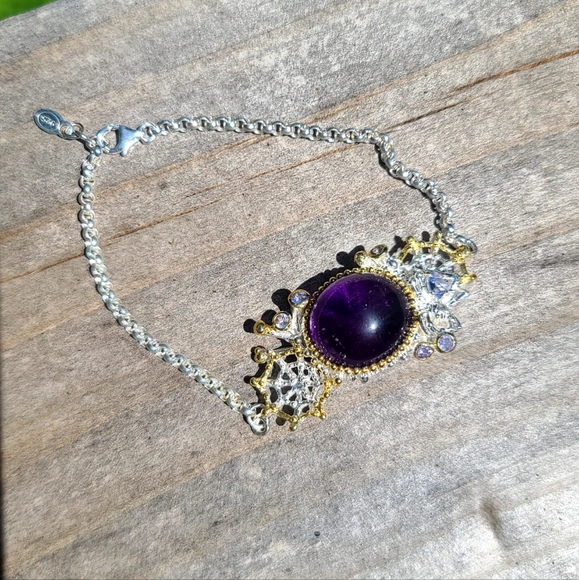 NEW Amethyst & Tanzanite 🕷 sterling spider & web bracelet - Picture 3 of 11